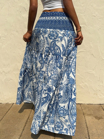 Sunnyshic Women's Bohemian Printed Skirt, Casual Daily Vacation Wear, Spring/Summer Sunnyshic Women's Bohemian Printed Skirt, Casual Daily Vacation Wear, Spring/Summer
