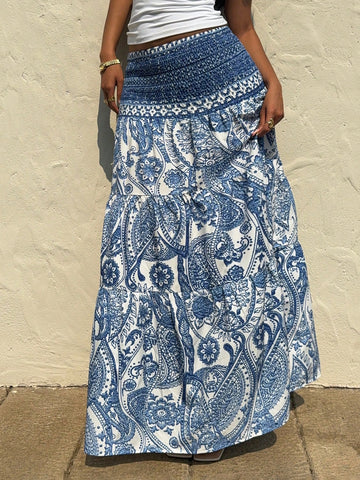 Sunnyshic Women's Bohemian Printed Skirt, Casual Daily Vacation Wear, Spring/Summer Sunnyshic Women's Bohemian Printed Skirt, Casual Daily Vacation Wear, Spring/Summer