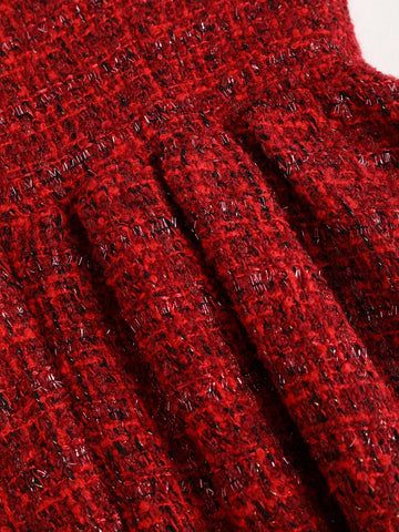 Sweetra French Retro Sweet Heiress Style Tweed Cinched Waist A-Line Puff Dress, Short Skirt Length For Women, Autumn/Winter Sweetra French Retro Sweet Heiress Style Tweed Cinched Waist A-Line Puff Dress, Short Skirt Length For Women, Autumn/Winter