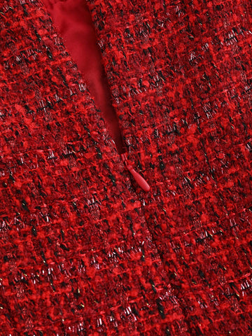 Sweetra French Retro Sweet Heiress Style Tweed Cinched Waist A-Line Puff Dress, Short Skirt Length For Women, Autumn/Winter Sweetra French Retro Sweet Heiress Style Tweed Cinched Waist A-Line Puff Dress, Short Skirt Length For Women, Autumn/Winter