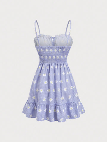 Sweetra Women Sleeveless Plaid Print Fitted Summer Dress Sweetra Women Sleeveless Plaid Print Fitted Summer Dress