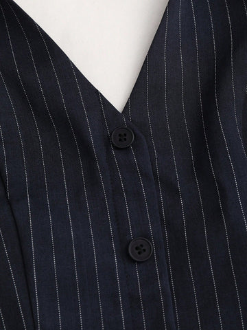 Sweetra Women's Striped Halter Button Design Casual Short Dress Sweetra Women's Striped Halter Button Design Casual Short Dress