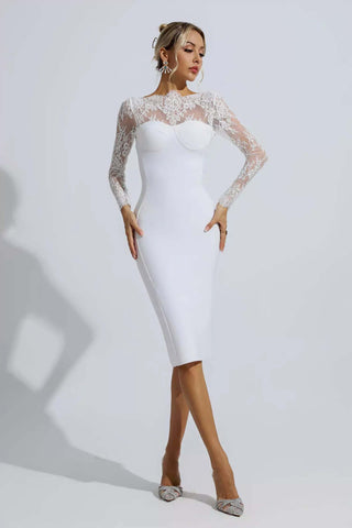 Sylvia White Lace Bodycon Midi Dress Sylvia White Lace Bodycon Midi Dress