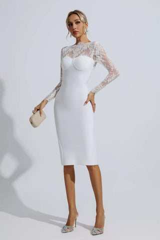 Sylvia White Lace Bodycon Midi Dress Sylvia White Lace Bodycon Midi Dress