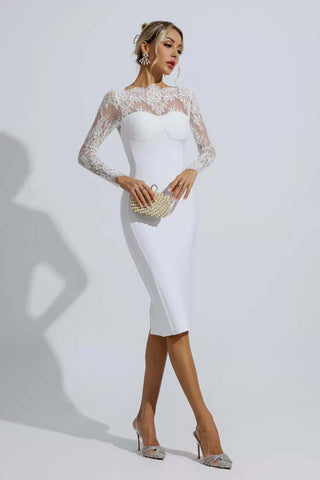 Sylvia White Lace Bodycon Midi Dress Sylvia White Lace Bodycon Midi Dress