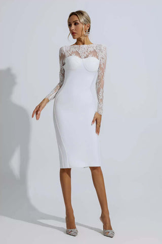 Sylvia White Lace Bodycon Midi Dress Sylvia White Lace Bodycon Midi Dress