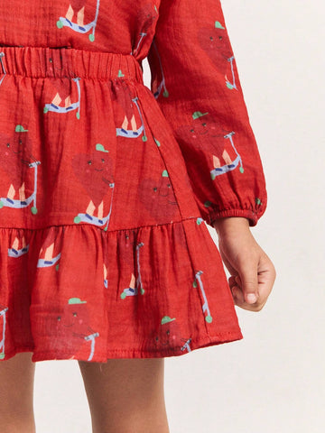 THE HAPPY LOOK Young Girl Sailboat Print Elastic Waistband Ruffle Hem Short Skirt THE HAPPY LOOK Young Girl Sailboat Print Elastic Waistband Ruffle Hem Short Skirt