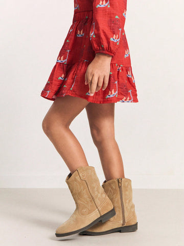 THE HAPPY LOOK Young Girl Sailboat Print Elastic Waistband Ruffle Hem Short Skirt THE HAPPY LOOK Young Girl Sailboat Print Elastic Waistband Ruffle Hem Short Skirt