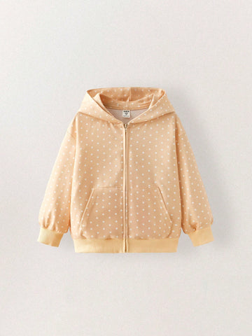 THE HAPPY LOOK Young Girl's Polka Dot Print Long Sleeve Zip Up Hooded Sweatshirt And Casual 2-Piece Set, Autumn/Winter THE HAPPY LOOK Young Girl's Polka Dot Print Long Sleeve Zip Up Hooded Sweatshirt And Casual 2-Piece Set, Autumn/Winter