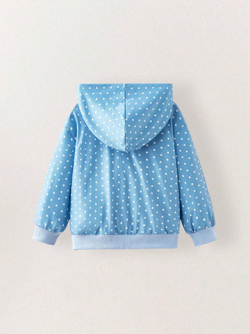 THE HAPPY LOOK Young Girl's Polka Dot Print Long Sleeve Zip Up Hooded Sweatshirt And Casual 2-Piece Set, Autumn/Winter THE HAPPY LOOK Young Girl's Polka Dot Print Long Sleeve Zip Up Hooded Sweatshirt And Casual 2-Piece Set, Autumn/Winter