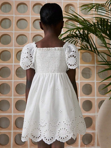 Young Girls' Sweet Ruffle Collar Floral Hollow Out Dresses Young Girls' Sweet Ruffle Collar Floral Hollow Out Dresses