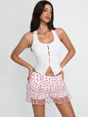 TRNVIE Women's Heart Pattern Mesh Flocked Fabric A-Line Skirt TRNVIE Women's Heart Pattern Mesh Flocked Fabric A-Line Skirt
