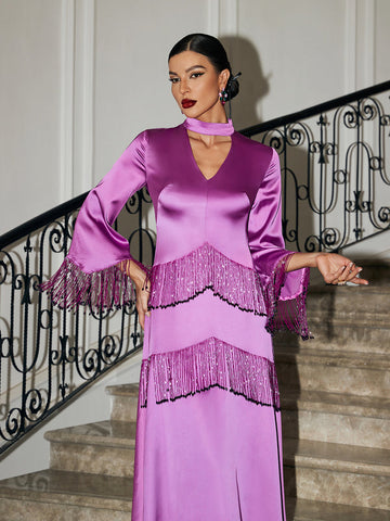 Thandie Glitter Fringe Satin Dress Thandie Glitter Fringe Satin Dress