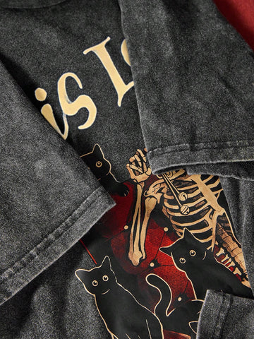 Round Neck Skull & Letter Printed Loose Short Sleeve T-Shirt,Women Clothes,For Summer, 100% Cotton Round Neck Skull & Letter Printed Loose Short Sleeve T-Shirt,Women Clothes,For Summer, 100% Cotton