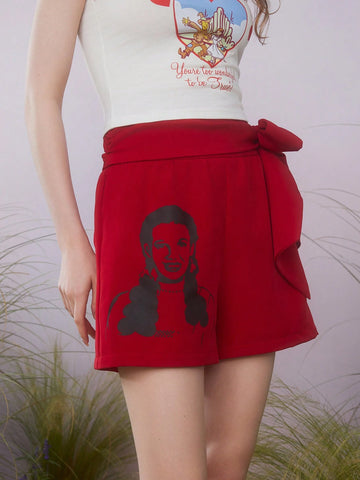 Women's Character Printed Tie Waist Casual Shorts For Summer Women's Character Printed Tie Waist Casual Shorts For Summer