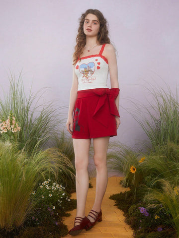 Women's Character Printed Tie Waist Casual Shorts For Summer Women's Character Printed Tie Waist Casual Shorts For Summer
