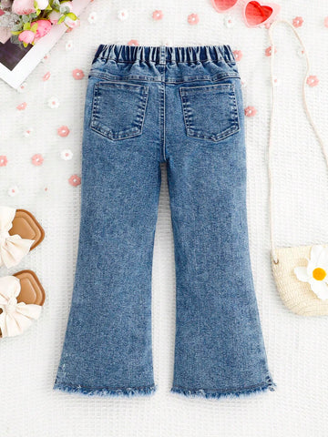 Toddler Girls' Blue Slim-Fit Casual Printed Flare Jeans Toddler Girls' Blue Slim-Fit Casual Printed Flare Jeans