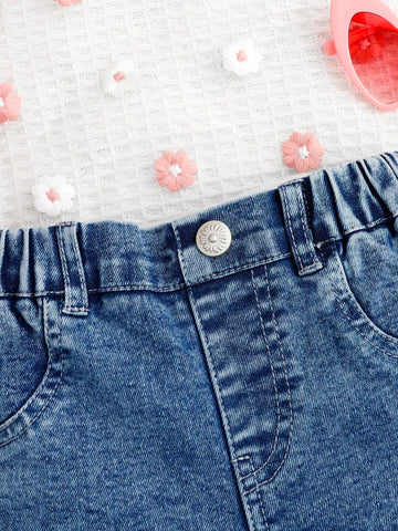 Toddler Girls' Blue Slim-Fit Casual Printed Flare Jeans Toddler Girls' Blue Slim-Fit Casual Printed Flare Jeans
