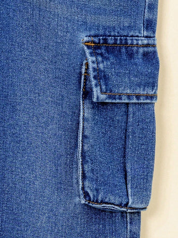 Toddler Girls" Casual Fashion Straight-Leg Denim Work Pants With Multi-Pockets Toddler Girls" Casual Fashion Straight-Leg Denim Work Pants With Multi-Pockets