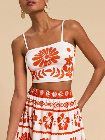 Travachic 2pcs Women Set: Printed Crop Camisole & Mini Skirt Travachic 2pcs Women Set: Printed Crop Camisole & Mini Skirt