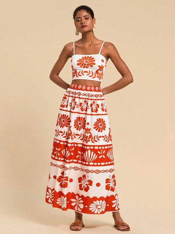 Travachic 2pcs Women Set: Printed Crop Camisole & Mini Skirt Travachic 2pcs Women Set: Printed Crop Camisole & Mini Skirt