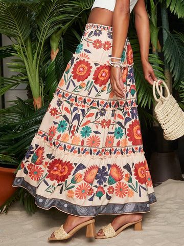 Travachic Floral Print Ruffle Hem Summer Beach Women's Skirt Travachic Floral Print Ruffle Hem Summer Beach Women's Skirt