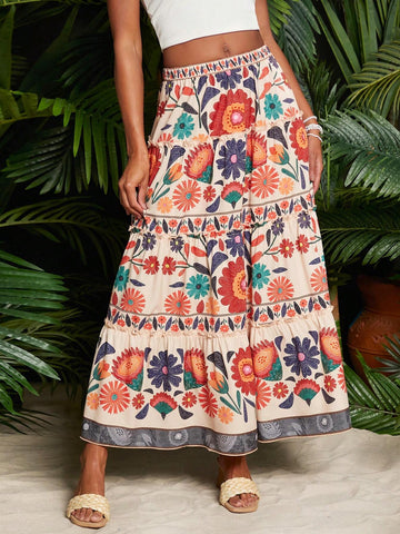 Travachic Floral Print Ruffle Hem Summer Beach Women's Skirt Travachic Floral Print Ruffle Hem Summer Beach Women's Skirt