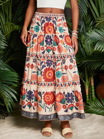 Travachic Floral Print Ruffle Hem Summer Beach Women's Skirt Travachic Floral Print Ruffle Hem Summer Beach Women's Skirt