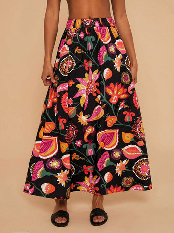 Travachic Woven Print High Waist Loose Women Skirt Travachic Woven Print High Waist Loose Women Skirt