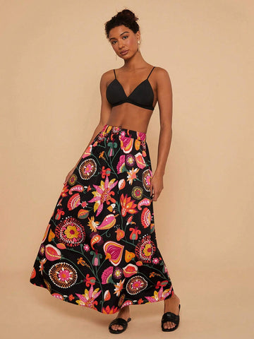 Travachic Woven Print High Waist Loose Women Skirt Travachic Woven Print High Waist Loose Women Skirt