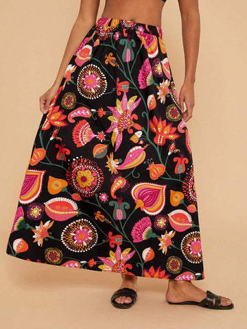 Travachic Woven Print High Waist Loose Women Skirt Travachic Woven Print High Waist Loose Women Skirt