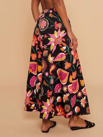 Travachic Woven Print High Waist Loose Women Skirt Travachic Woven Print High Waist Loose Women Skirt