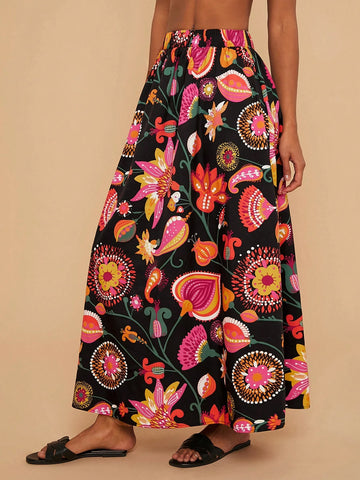 Travachic Woven Print High Waist Loose Women Skirt Travachic Woven Print High Waist Loose Women Skirt