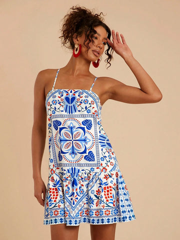 Travachic Woven Printed Sleeveless Mini Dress For Women Travachic Woven Printed Sleeveless Mini Dress For Women