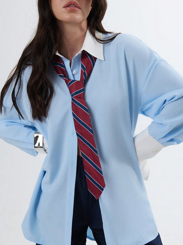Classy Oversized Boyrfriend Shirt With Contrast Collar & Cuff Classy Oversized Boyrfriend Shirt With Contrast Collar & Cuff