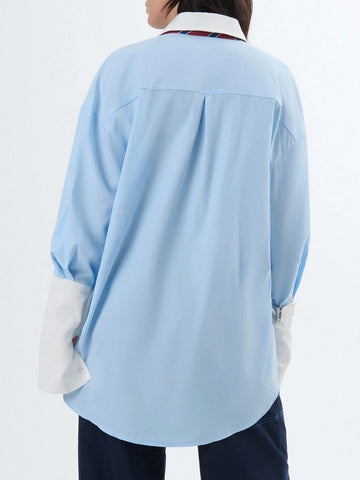 Classy Oversized Boyrfriend Shirt With Contrast Collar & Cuff Classy Oversized Boyrfriend Shirt With Contrast Collar & Cuff