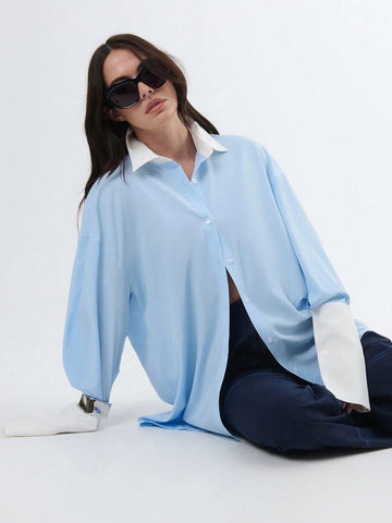 Classy Oversized Boyrfriend Shirt With Contrast Collar & Cuff Classy Oversized Boyrfriend Shirt With Contrast Collar & Cuff