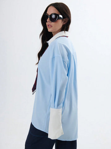 Classy Oversized Boyrfriend Shirt With Contrast Collar & Cuff Classy Oversized Boyrfriend Shirt With Contrast Collar & Cuff