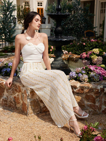 Uhlyne Elegant Floral Print Waist Tie Skirt Uhlyne Elegant Floral Print Waist Tie Skirt