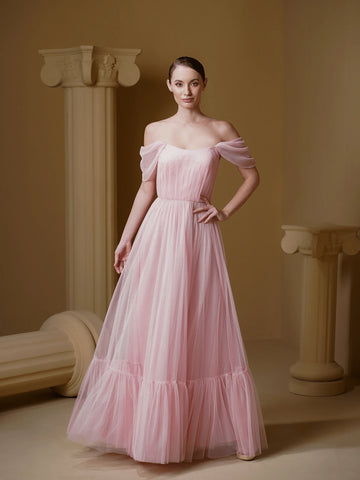 V.DRESSES Pink Pleated Tulle Wedding Bridesmaid Dress V.DRESSES Pink Pleated Tulle Wedding Bridesmaid Dress