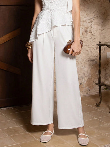 VERO DIAZ Women's White Wide-Leg Casual High-Waisted Pants VERO DIAZ Women's White Wide-Leg Casual High-Waisted Pants