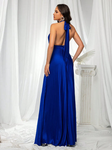 VIPGIRL Elegant Blue Halter Neck Pleated Jumpsuit,Flowing Wide-Leg Formal One-Piece Outfit, Prom Dresses For Women, Formal Evening Gown VIPGIRL Elegant Blue Halter Neck Pleated Jumpsuit,Flowing Wide-Leg Formal One-Piece Outfit, Prom Dresses For Women, Formal Evening Gown