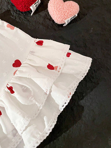 Valentine's Day Prom Dress Style Girls Casual Heart Print Cake Skirt, New Fashion Young Girl Skirt Suit, Suitable For Spring/Autumn Valentine's Day Prom Dress Style Girls Casual Heart Print Cake Skirt, New Fashion Young Girl Skirt Suit, Suitable For Spring/Autumn