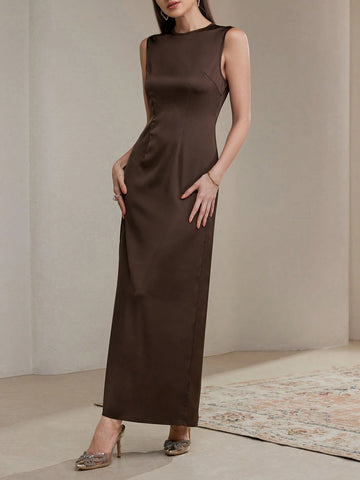 Veilorie 2pcs/Set Women Plain Long Sleeve Band Collar Simple Jacket And Dress Outfit Veilorie 2pcs/Set Women Plain Long Sleeve Band Collar Simple Jacket And Dress Outfit