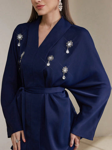 Veilorie 2pcs/Set Women Rhinestone Decor Long Sleeve Minimalist Top And Long Pants Outfit Veilorie 2pcs/Set Women Rhinestone Decor Long Sleeve Minimalist Top And Long Pants Outfit