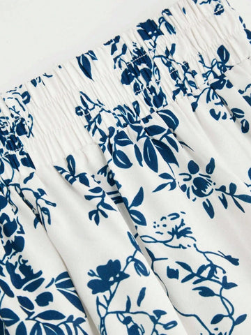 Vintage Floral Print Elastic Waist Ruffle Hem A-Line Skirt Vintage Floral Print Elastic Waist Ruffle Hem A-Line Skirt