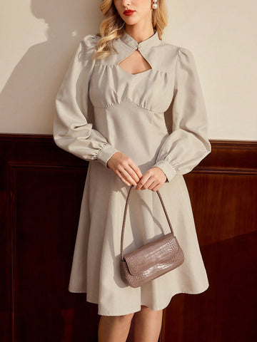 Vintamour Vintage Elegant Women's Dress New Chinoiserie With Pockets Stand Collar Long Sleeves Buttons Casual Commute Vacation Holiday Party Vintamour Vintage Elegant Women's Dress New Chinoiserie With Pockets Stand Collar Long Sleeves Buttons Casual Commute Vacation Holiday Party