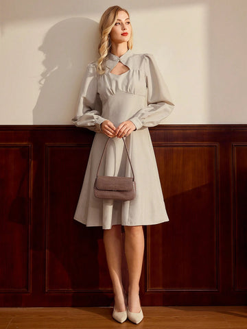 Vintamour Vintage Elegant Women's Dress New Chinoiserie With Pockets Stand Collar Long Sleeves Buttons Casual Commute Vacation Holiday Party Vintamour Vintage Elegant Women's Dress New Chinoiserie With Pockets Stand Collar Long Sleeves Buttons Casual Commute Vacation Holiday Party