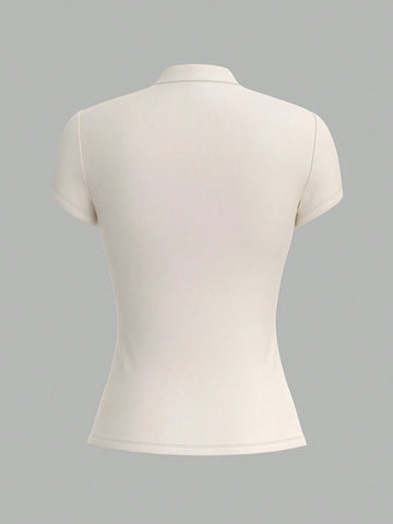 Vintage Elegant Women's T-Shirt, Spring/Summer Slim-Fit Knitted Keyhole Hollow Out Small Vintage Elegant Women's T-Shirt, Spring/Summer Slim-Fit Knitted Keyhole Hollow Out Small
