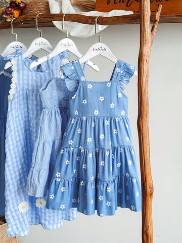 Young Girl Summer Floral Print Square Collar Cap Sleeve Cute Dress Young Girl Summer Floral Print Square Collar Cap Sleeve Cute Dress